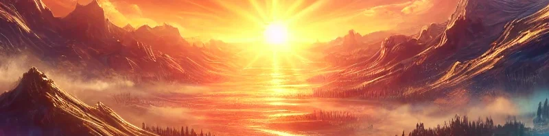 Image of a sun rise on a fantasy world.