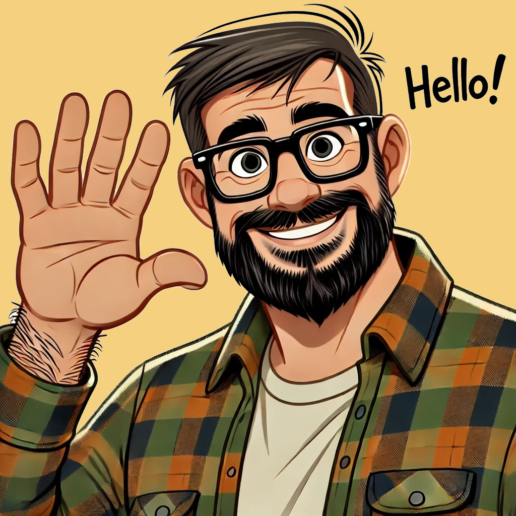 Drawing of a man waving hello and smiling